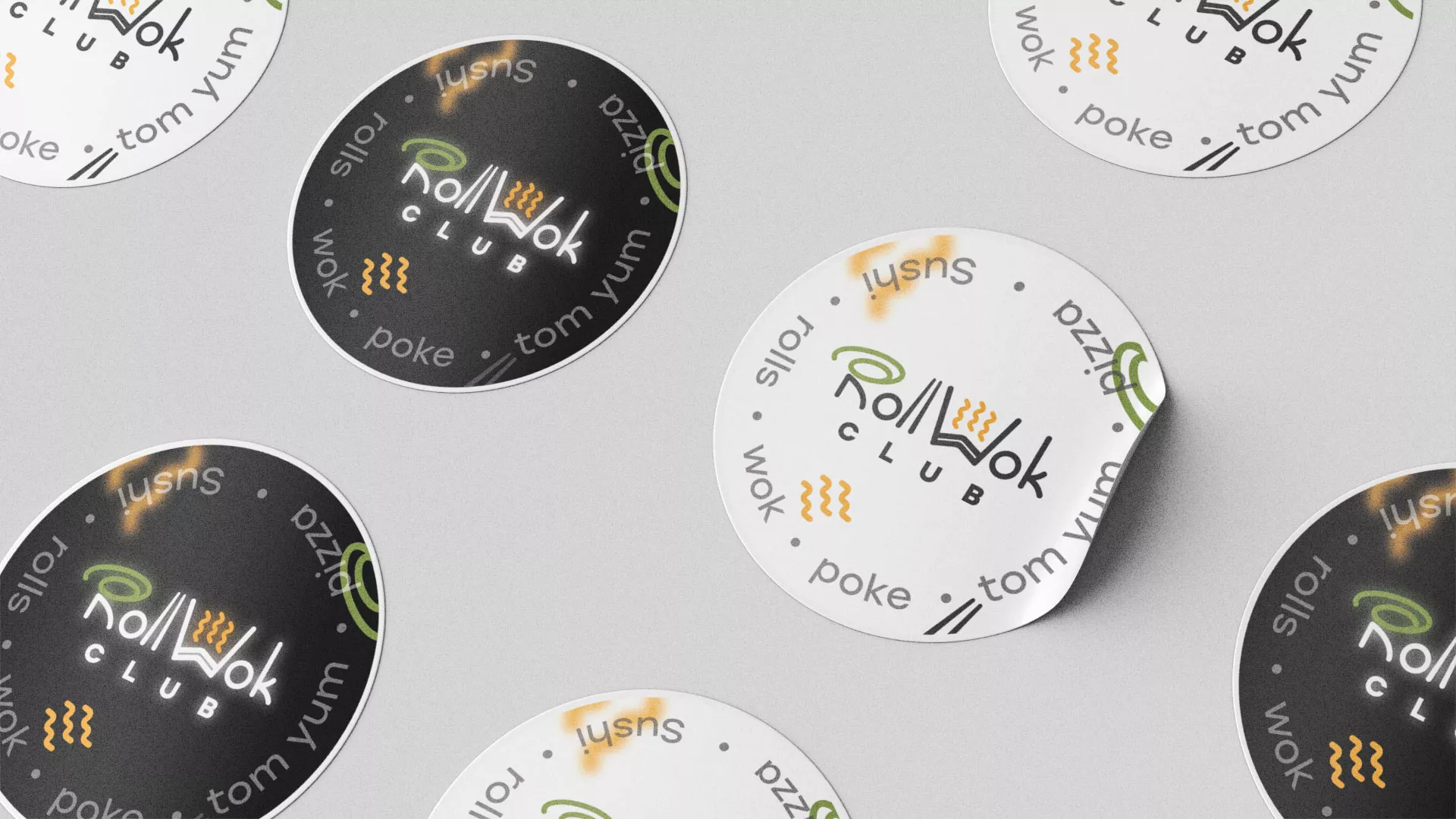 Разработка наклеек для суши-бара «Roll Wok Club» в Симе